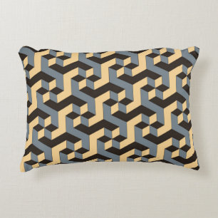 geometric seamless tile with complex rotating cubi accent pillow