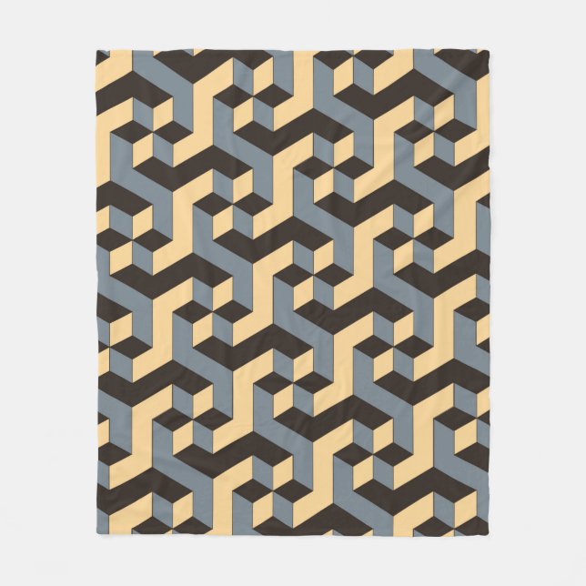 geometric seamless tile with complex rotating cubi fleece blanket (Front)