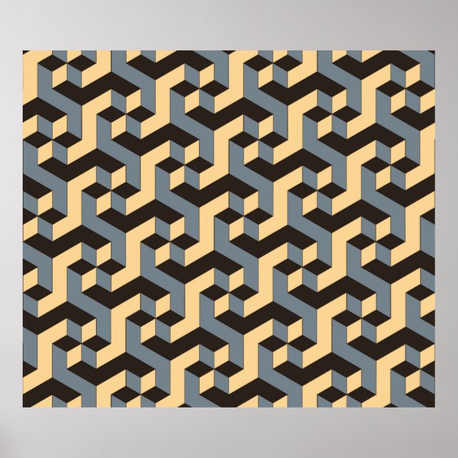 geometric seamless tile with complex rotating cubi poster (Front)