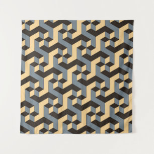 geometric seamless tile with complex rotating cubi tapestry