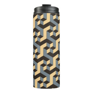 geometric seamless tile with complex rotating cubi thermal tumbler