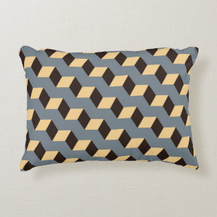 geometric seamless tile with cubic stairs in silve accent pillow