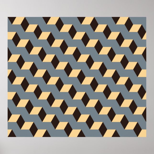 geometric seamless tile with cubic stairs in silve poster (Front)