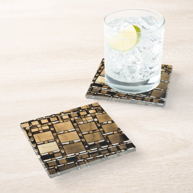 Geometric Sepia Mirrors Glass Coaster (Angled)