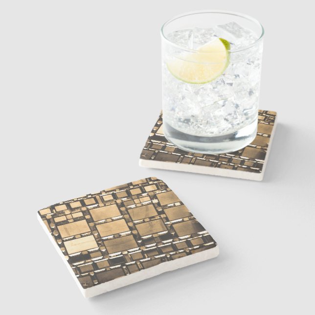 Geometric Sepia Mirrors Stone Coaster (Side)