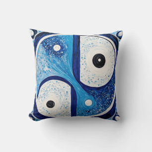 Geometric Serenity: Blue & White Yin Yang Throw Pillow