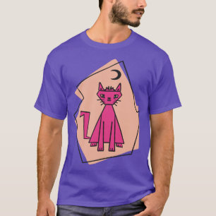 Geometric shape deep pink cut cat with black half T-Shirt