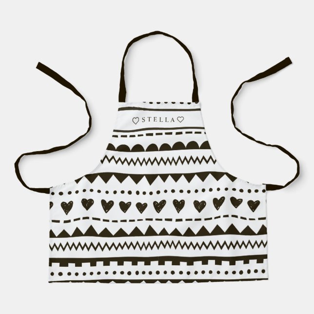 Geometric Shape Pattern Personalized Black & White Apron (Front)