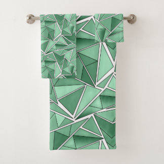 Geometric shapes abstract green pattern  bath towel set