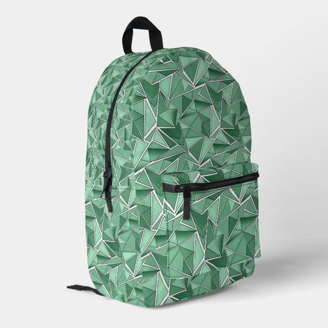Geometric shapes abstract green pattern  printed backpack (Back Corner Left)