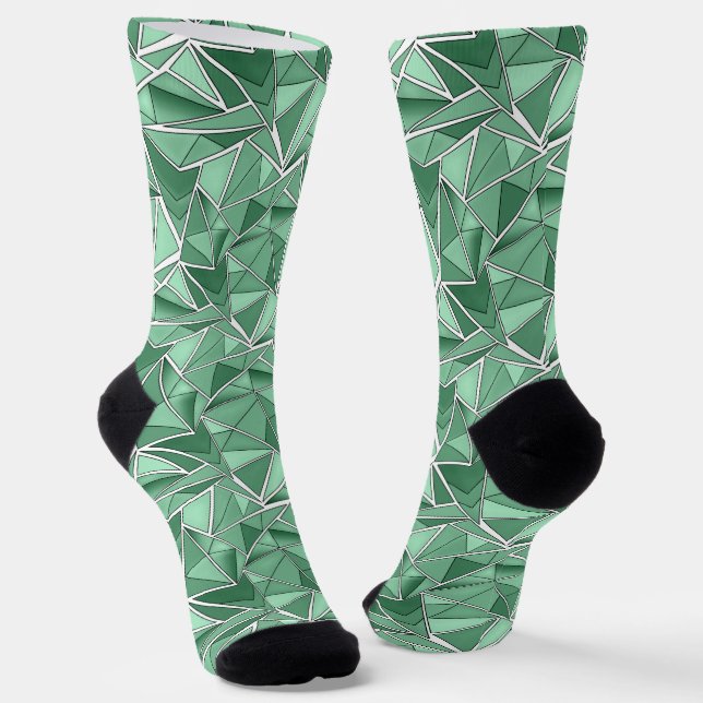 Geometric shapes abstract green pattern  socks (Angled)