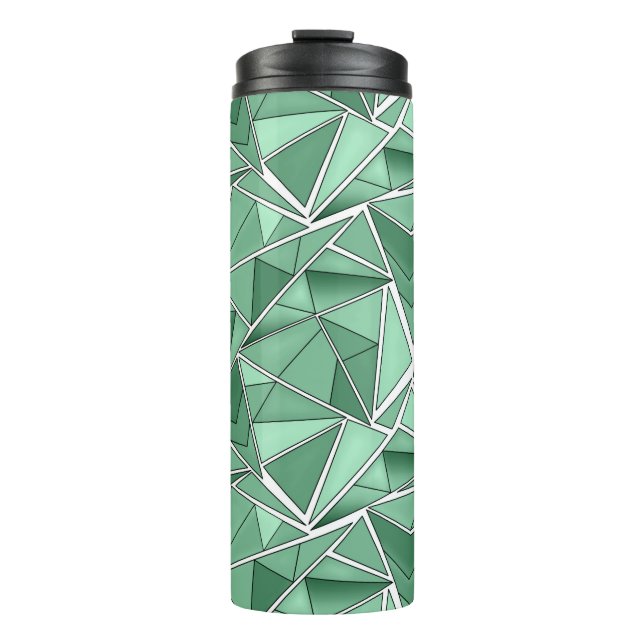 Geometric shapes abstract green pattern  thermal tumbler (Front)