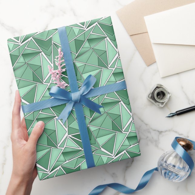Geometric shapes abstract green pattern  wrapping paper (Gifting)