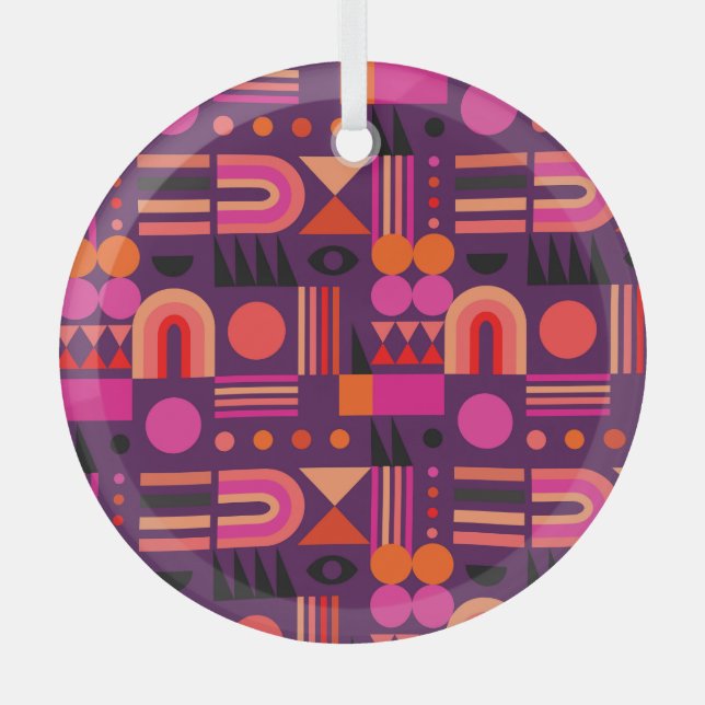 Geometric Shapes Abstract Seamless Pattern. Glass Ornament (Front)