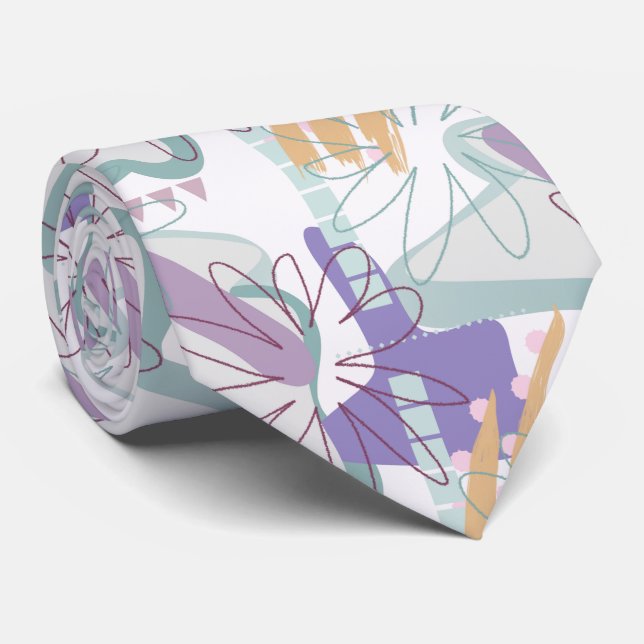 Geometric shapes and flowers on white.  tie (Rolled)