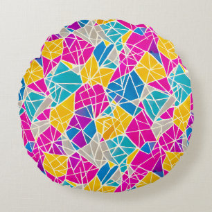 Geometric Shapes and Lines in Vibrant Colour Round Pillow