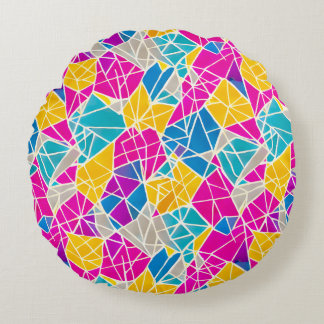 Geometric Shapes and Lines in Vibrant Colour Round Pillow