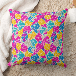 Geometric Shapes and Lines in Vibrant Colour Throw Pillow