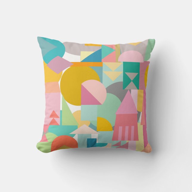 Geometric Shapes Collage in Fun Bright Colours Throw Pillow (Front)