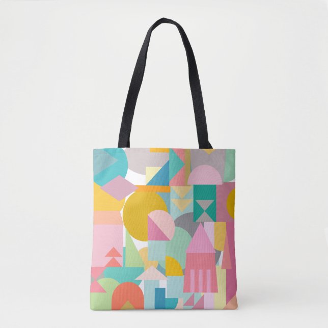 Geometric Shapes Collage in Fun Bright Colours Tote Bag (Front)