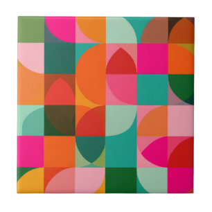 Geometric Shapes Colourful Abstract Pattern Retro Tile
