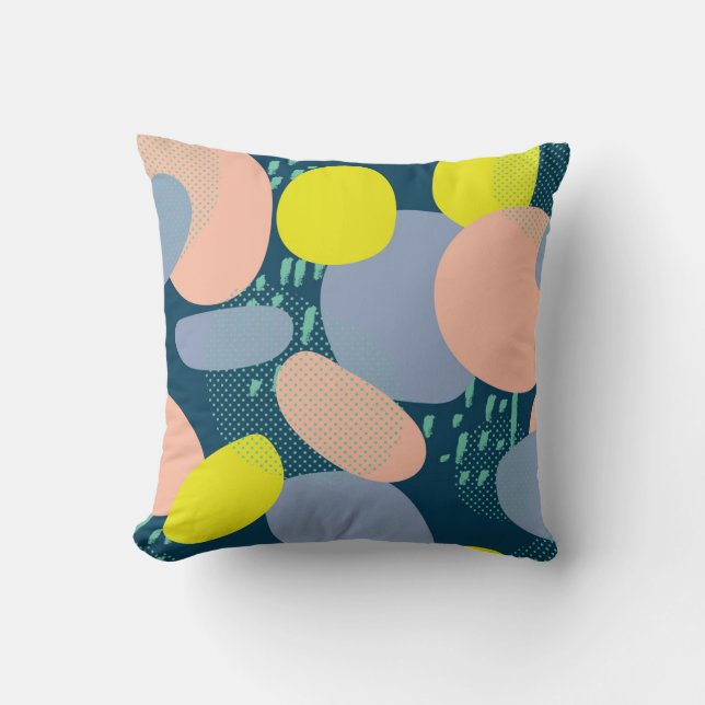 Geometric Shapes: Colourful Memphis Style Throw Pillow (Front)