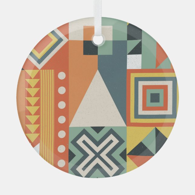 Geometric shapes, flat simple background. glass ornament (Front)