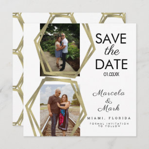 Geometric Shapes Gold Save The Dates Photo Card