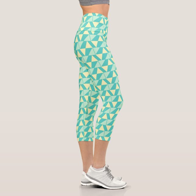  Geometric Shapes in Turquoise and Yellow Capri Leggings (Right)