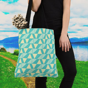  Geometric Shapes in Turquoise and Yellow Funky Tote Bag