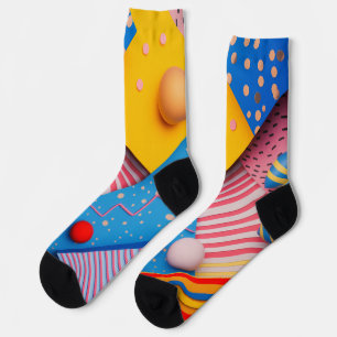 Geometric shapes in vibrant colours and shapes socks