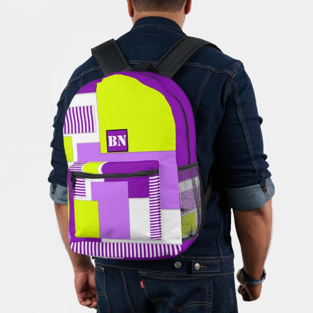 Geometric shapes made of multicolored paper printed backpack (Insitu (Model))