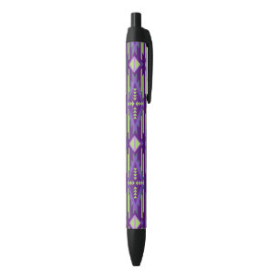 Geometric Shapes Mystic Purple Green Triangles Black Ink Pen