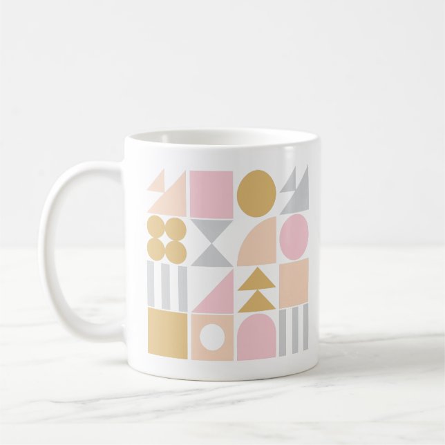 Geometric Shapes Pattern in Pastel Pink and Gold Coffee Mug (Left)