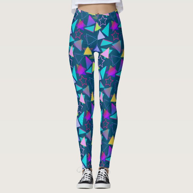 Geometric Shapes Pattern Vintage Style 01x4 DBlue Leggings (Front)