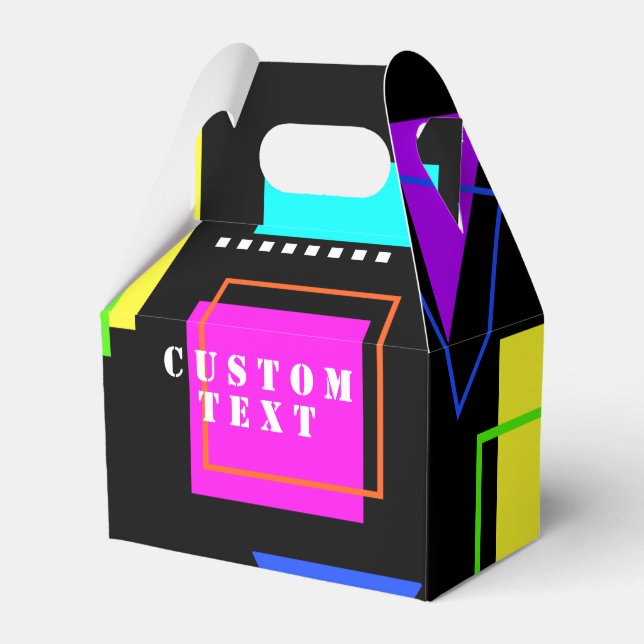 GEOMETRIC SHAPES PATTERNED NEON RETRO 80'S FASHION FAVOR BOX (Front Side)