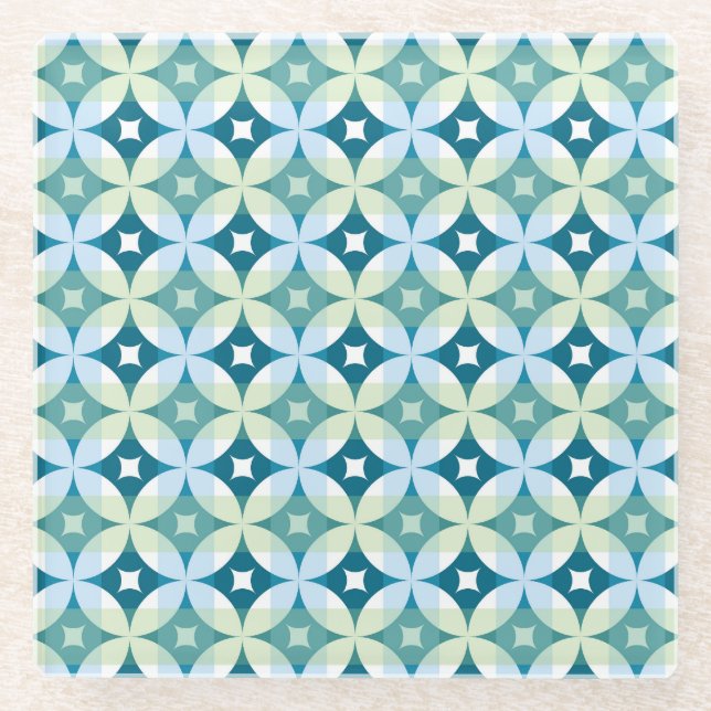 Geometric shapes, vintage abstract wallpaper. glass coaster (Front)