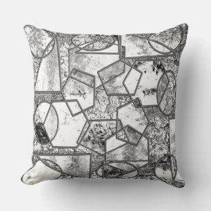 Geometric shapes with strange greyish textures throw pillow