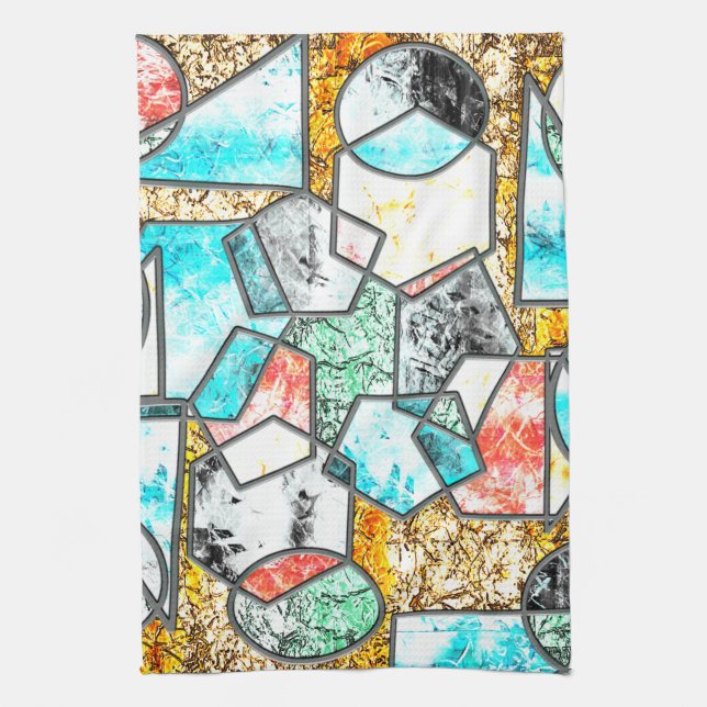 Geometric shapes with strange whitish textures kitchen towel (Vertical)