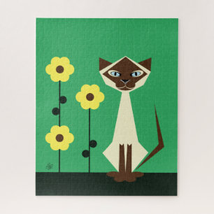 Geometric Siamese Cat Design Jigsaw Puzzle