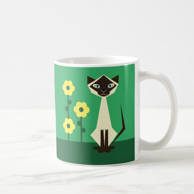 Geometric Siamese Cat Green Coffee Mug (Right)