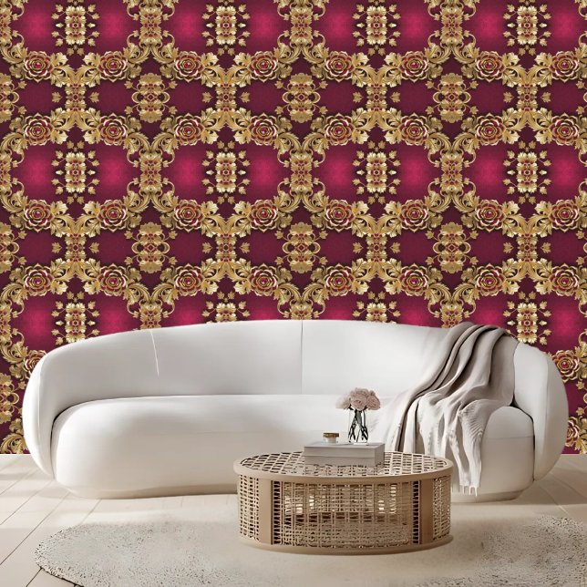 Geometric Silver Pattern on Ruby  Peel and Stick  Wallpaper (Creator Uploaded)