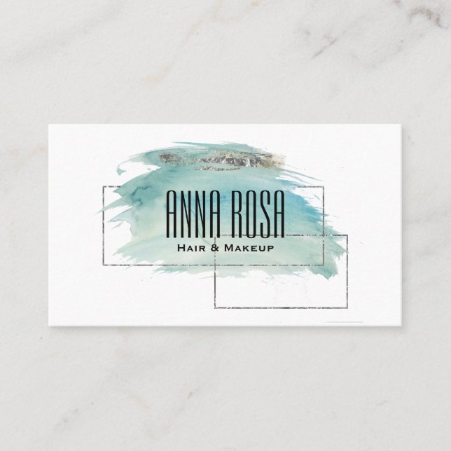 *~* Geometric Silver Turquoise Watercolor Girly Business Card (Front)