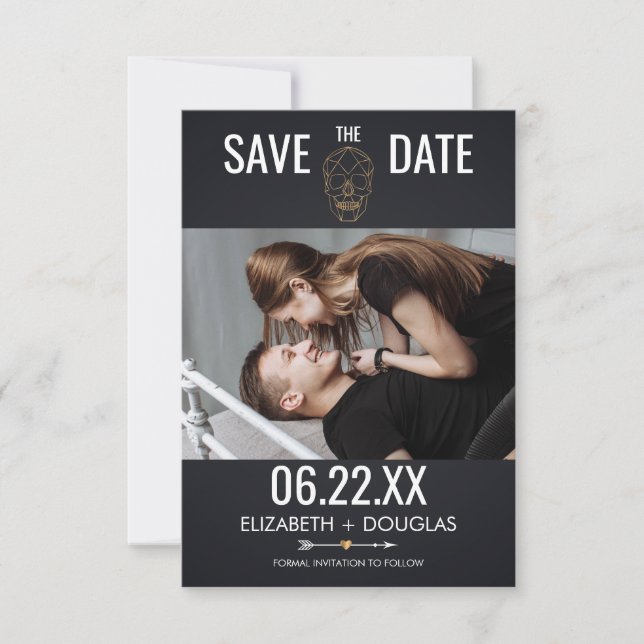 Geometric Skull Photo Save The Date (Front)