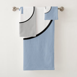 Geometric Slate Blue Silver White Black Monogram Bath Towel Set