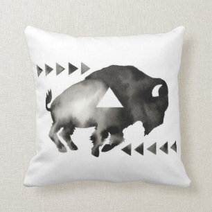 Geometric Sleepy Buffalo . Modern . Black White Throw Pillow