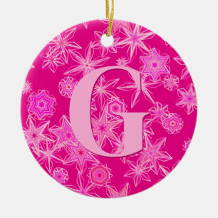 Geometric Snowflakes, Fuchsia Pink Personalized  Ceramic Ornament
