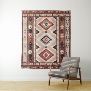 Geometric Southwestern Tribal Kilim in Terracotta Tapestry