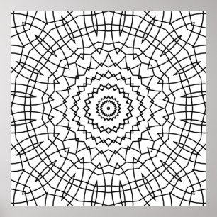 Geometric Spiral Mandala with Angular Web Lines Poster