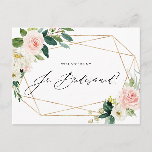 Geometric Spring Blooms Be My Jr Bridesmaid Card (Front)